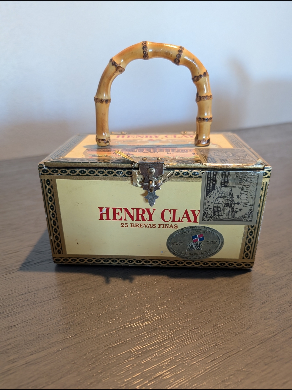 Henry Clay Vintage Cigar Box Handbag - Yellow with Bamboo Handle